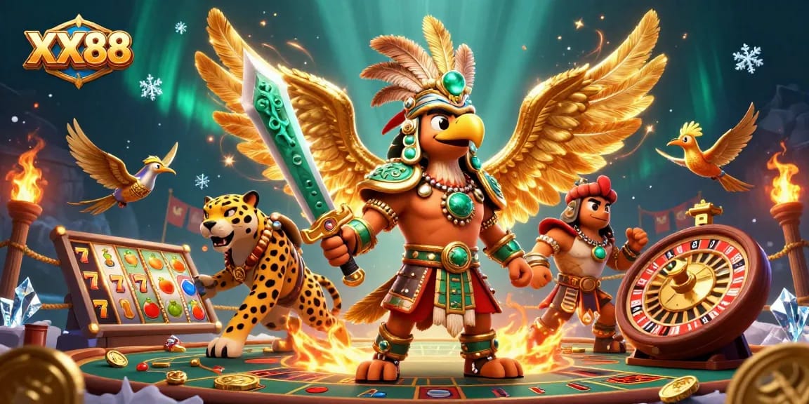 Engage with thrilling casino gameplay at XX88 featuring an Aztec warrior and dynamic game elements.