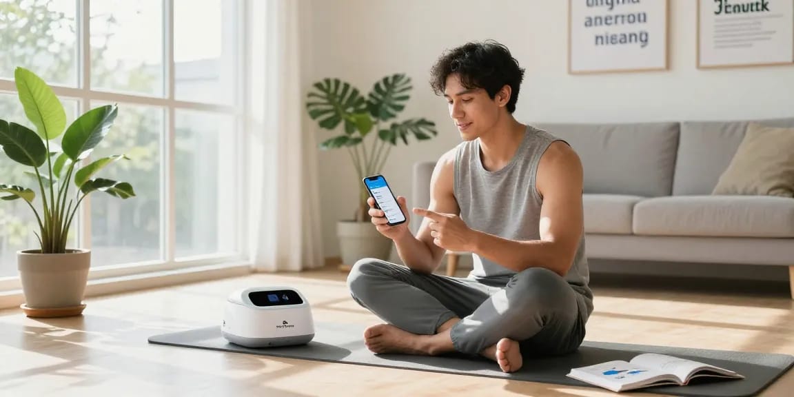 キトー君の口コミを試す男性が自宅で使用するシーン、セルフケアの一環として。