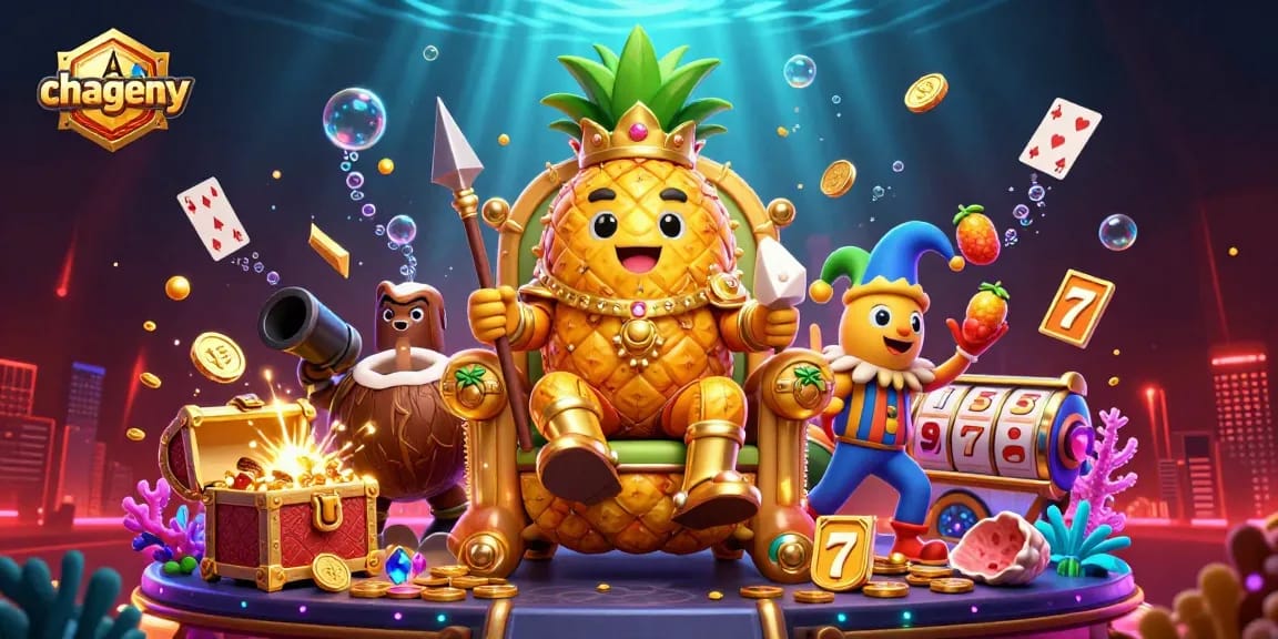 Experience chagency's vibrant casino scene with a golden pineapple king, showcasing exciting slot gaming adventures.