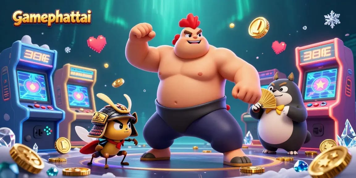 Experience gamephattai excitement with vibrant characters and casino elements in an engaging 3D illustration.