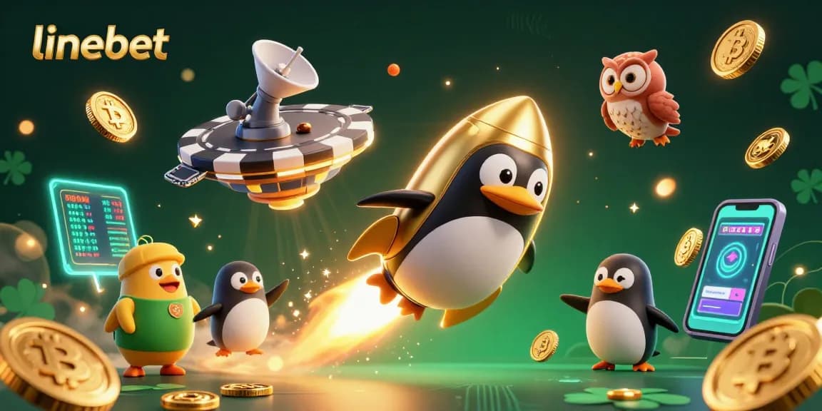 Experience thrilling gameplay with linebet in this vibrant 3D casino scene featuring exciting characters and crypto elements.