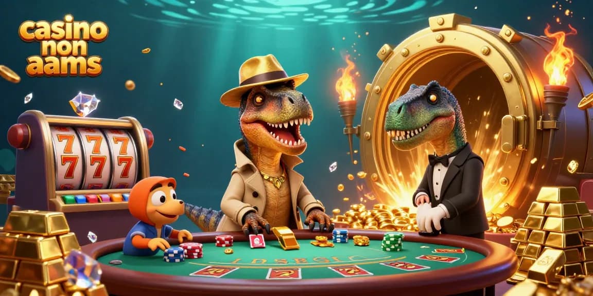Gioca nei migliori casinò non AAMS con un'illustrazione piena di azione e tesori scintillanti.