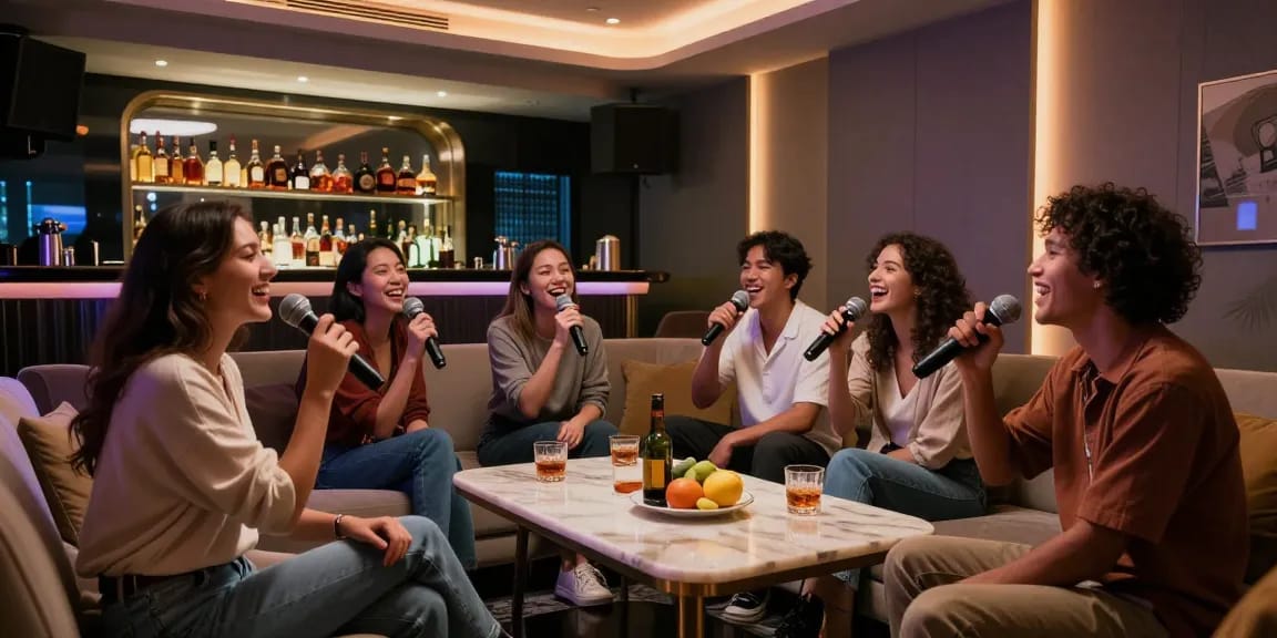 강남 엘리트에서 즐거운 노래를 부르는 친구들, 아늑한 프라이빗 룸의 만남.