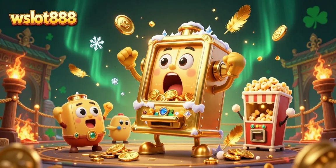 Menangkan jackpot dengan wslot888, mesin slot emas kartun meriah yang menyebarkan koin ke mana-mana.