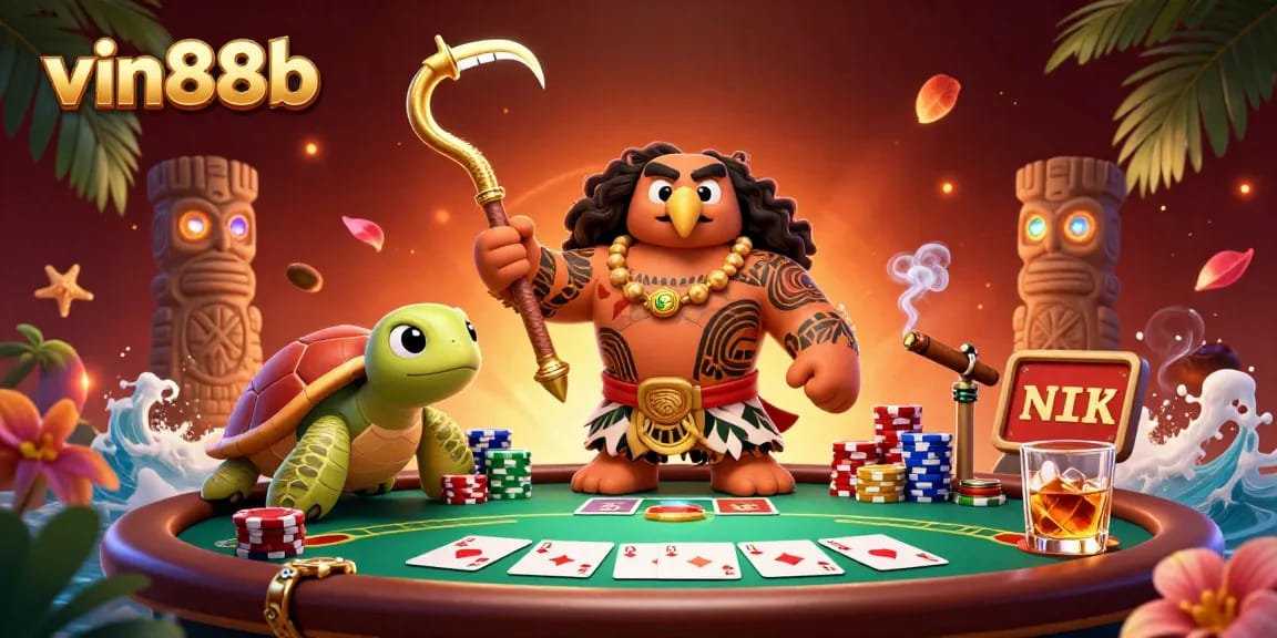 Engage with vin88b through thrilling poker action featuring 3D cartoon characters.
