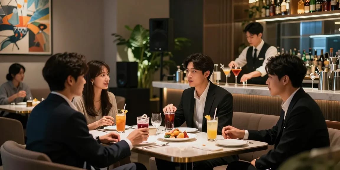 강남쩜오 고급 프리미엄 룸에서 친구들과 대화하는 모습