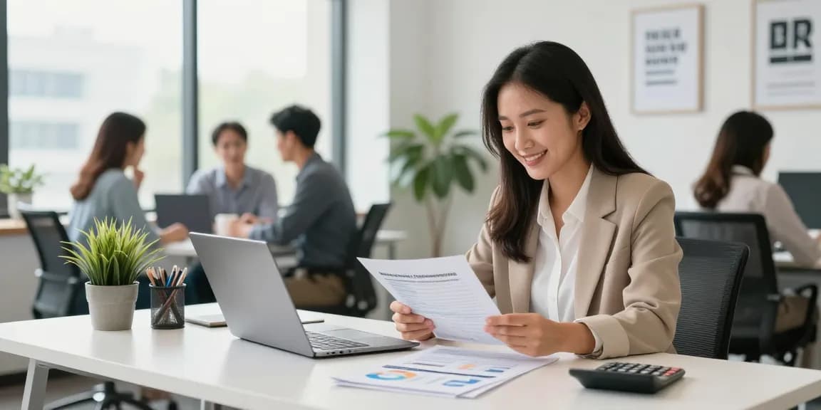 merchant cash advance uk business owner reviewing funding options in vibrant office