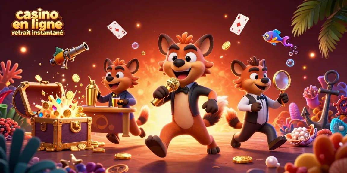 Casino en ligne retrait instantané : hyènes animées en club de casino, offrant une expérience de jeu unique.