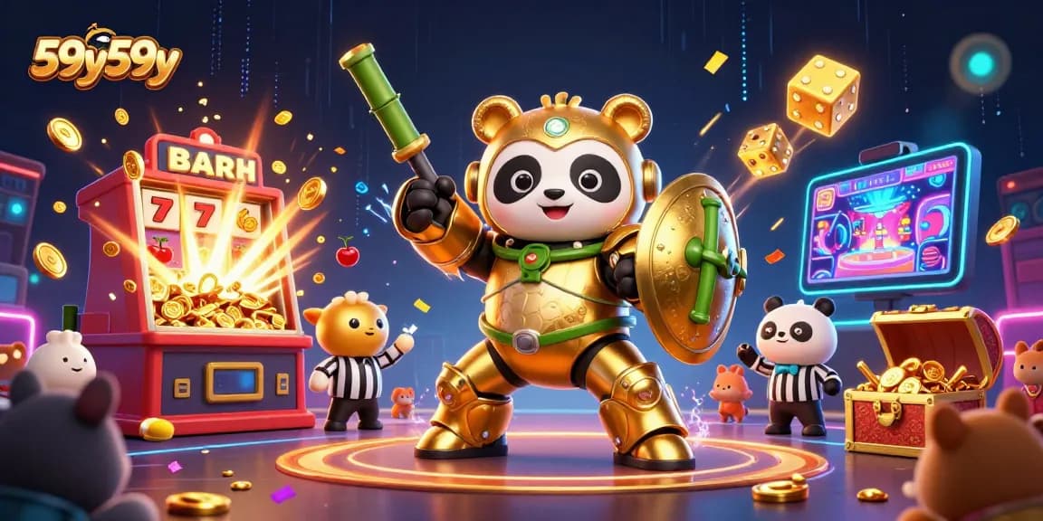 Jogue 59y59y com o panda dourado em batalha no cassino, símbolo de sorte emergindo.