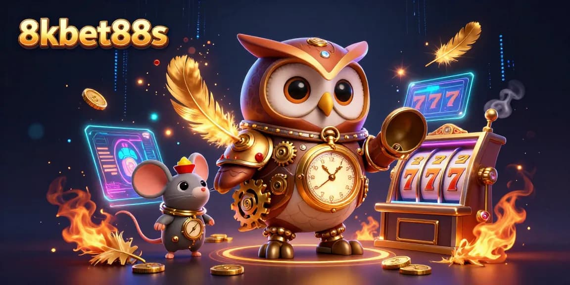 Engage with 8kbet88s in a thrilling casino adventure featuring slots, gold coins, and vibrant characters.