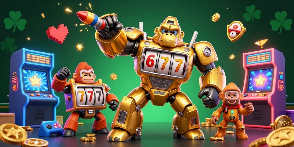 Experience thrilling gameplay under XOILAC with a vibrant golden gorilla mech avatar!