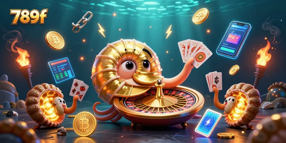 Experience thrilling gaming action with 789f's vibrant casino-themed 3D illustration, showcasing a unique roulette wheel structure.