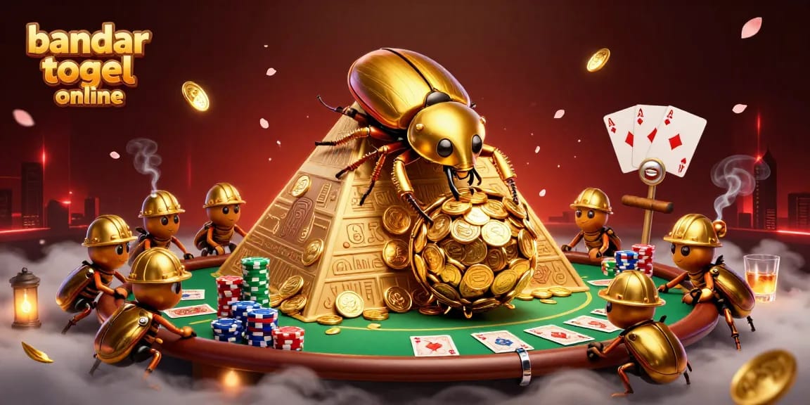 Engage in this vibrant bandar togel online casino illustration with gold coins and lively beetles!