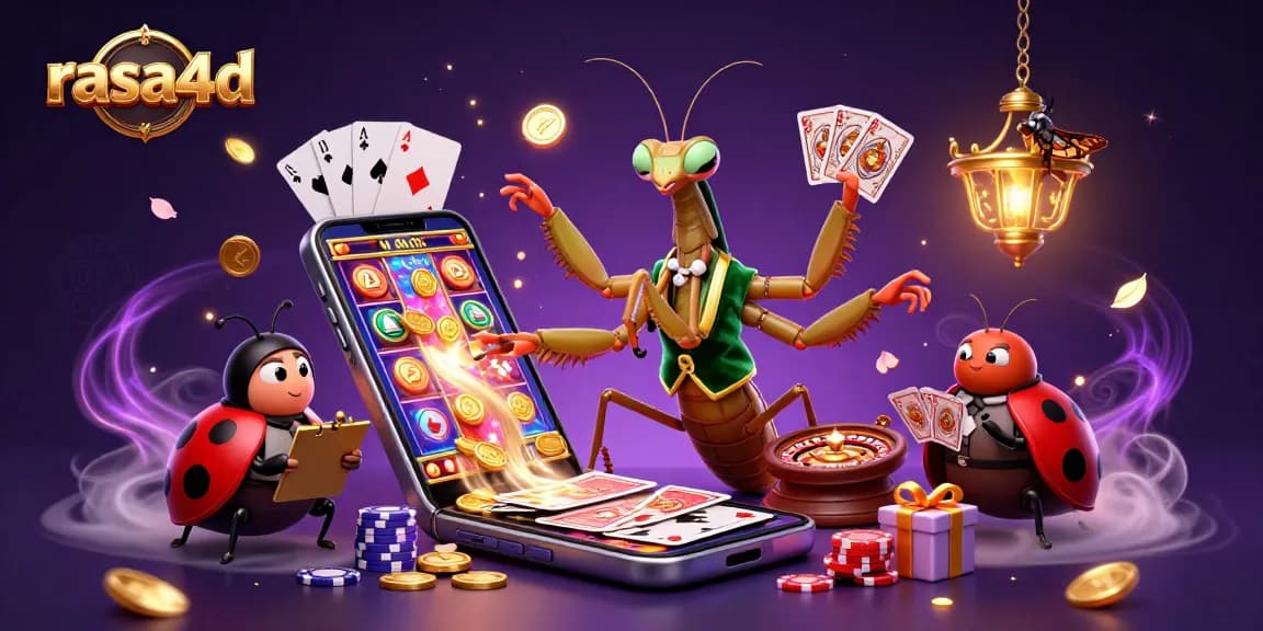 Menggandakan kesenangan judi di rasa4d, dengan kartu berceceran dan chip bersinar.