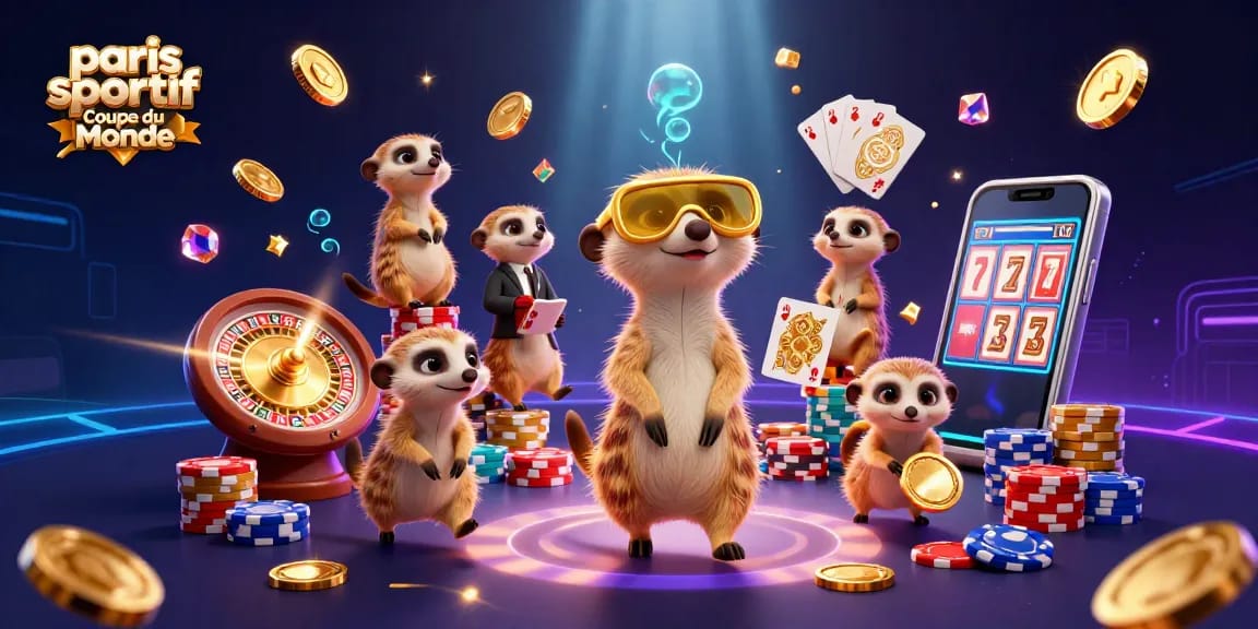 Pariez sur la Coupe du Monde avec l'illustration animée de meerkats profitant des jeux d'argent.
