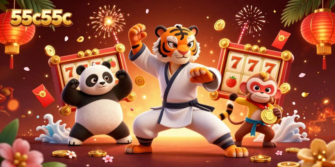 Engaging scene of 55c55c where a kung fu tiger interacts with gambling elements and vibrant characters.