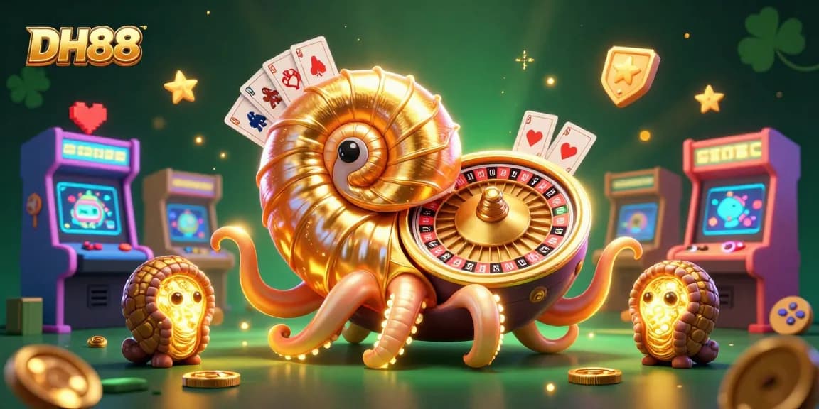 Join the excitement with DH88: a vibrant 3D casino scene featuring a giant nautilus as a roulette wheel.