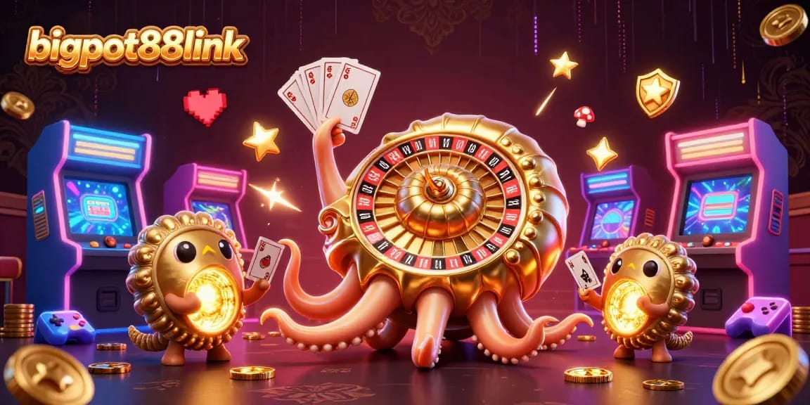 Experience seamless access to bigpot88link with vibrant casino elements in this 3D illustration.