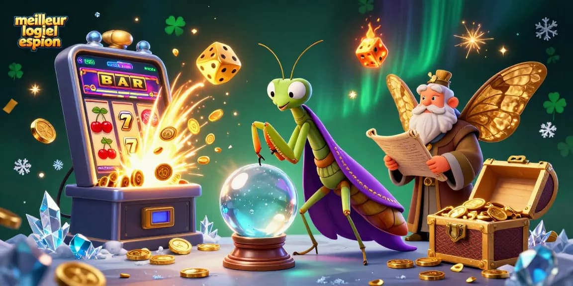 Le meilleur logiciel espion surveille les jeux de casino avec un manteau mystique et des feux follets.