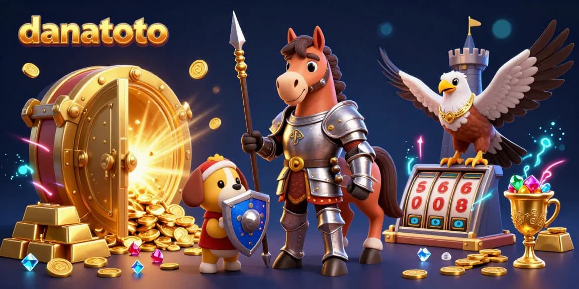 Dive into the action with danatoto's medieval knight and squire in an exciting gambling scene filled with treasures and jackpots.