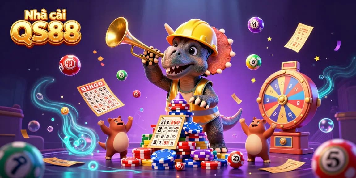Experience exciting action at Nhà cái QS88 with a vibrant celebration of colorful lottery and casino elements.