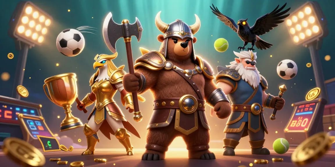 U888 promotions feature thrilling games with a Viking bear and Valkyrie eagle immersed in sports action.