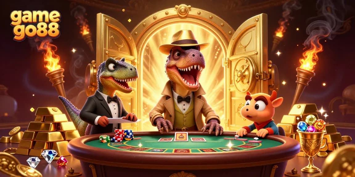 Engage in thrilling gameplay with game go88 featuring a unique velociraptor card counter at a blackjack table.