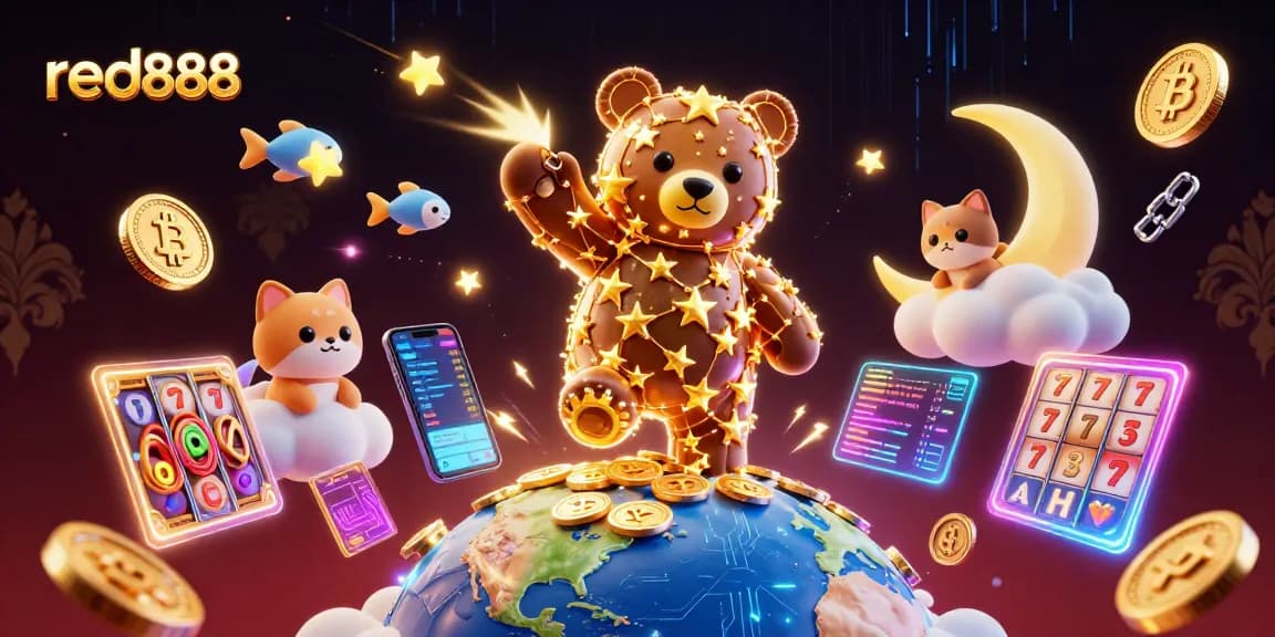 Play the latest slot games at red888, featuring captivating cosmic characters and crypto elements.