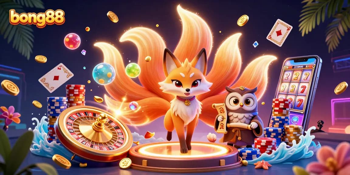 Experience the thrill of bong88 with vibrant casino elements and mystical characters in a captivating scene.
