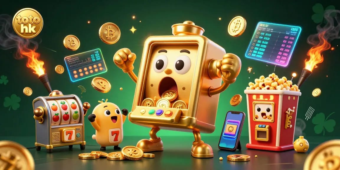 Menangkan jackpot dengan toto hk dalam ilustrasi kasino 3D penuh warna yang menarik.