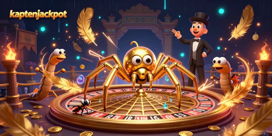 Place your bets at kaptenjackpot with this vibrant 3D illustration of a spider and croupier!