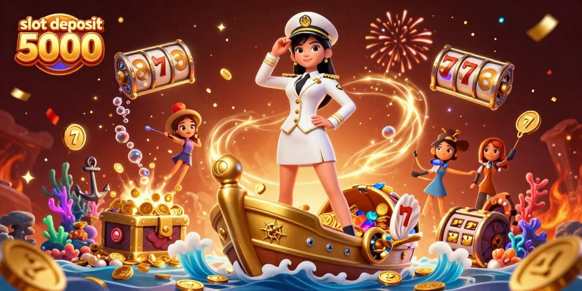 Experience thrilling wins with slot deposit 5000 in a vibrant casino scene packed with action.