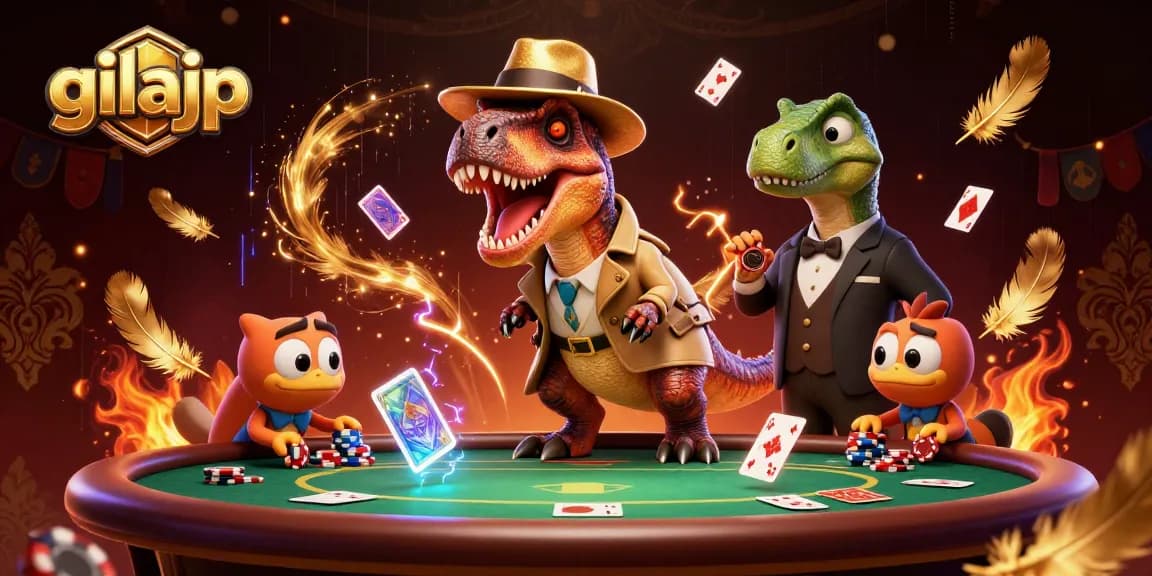 gilajp mencuri perhatian di meja poker dengan velociraptor yang licik dan pit boss stegosaurus yang curiga.