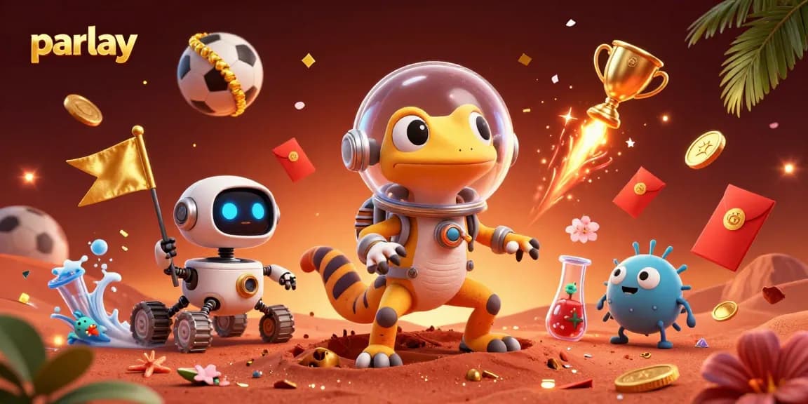 Engage in exciting parlay betting with a Martian gecko gambling amid brilliant cosmic elements.