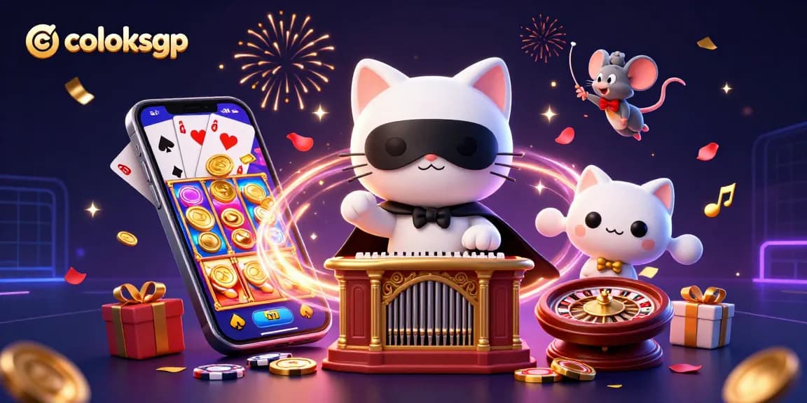 Experience thrilling gameplay with coloksgp in a vibrant casino scene featuring spinning slots and acrobatic effects.
