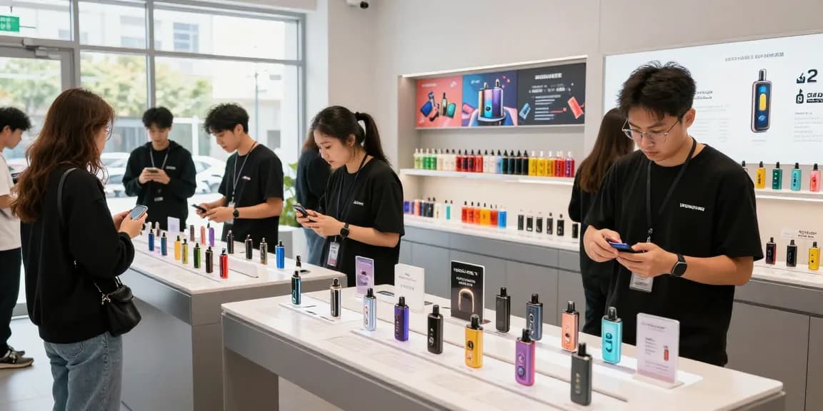 Vibrant vape shop scene showcasing 蒸氣天堂 products and customer interaction in 2026.