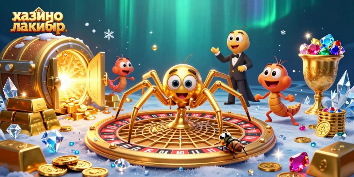 Engage with казино лакибир while the golden spider spins the roulette web in this vibrant 3D casino scene.