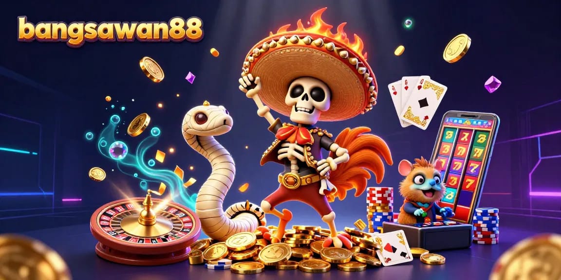 Experience the excitement of bangsawan88 with this vibrant 3D illustration depicting wins at a casino.