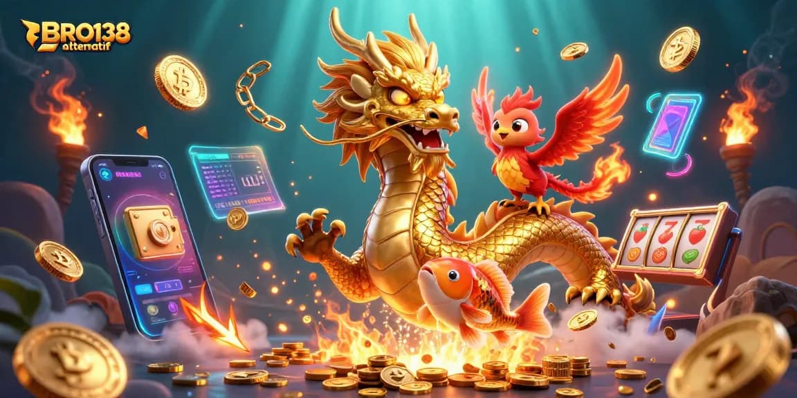 Engage with BRO138 alternatif as you spin the slots in a vibrant, fantasy-filled scene.