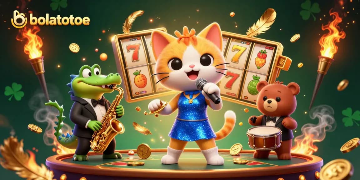 bolatotoe showcases vibrant cartoon characters in a packed casino scene filled with slot elements