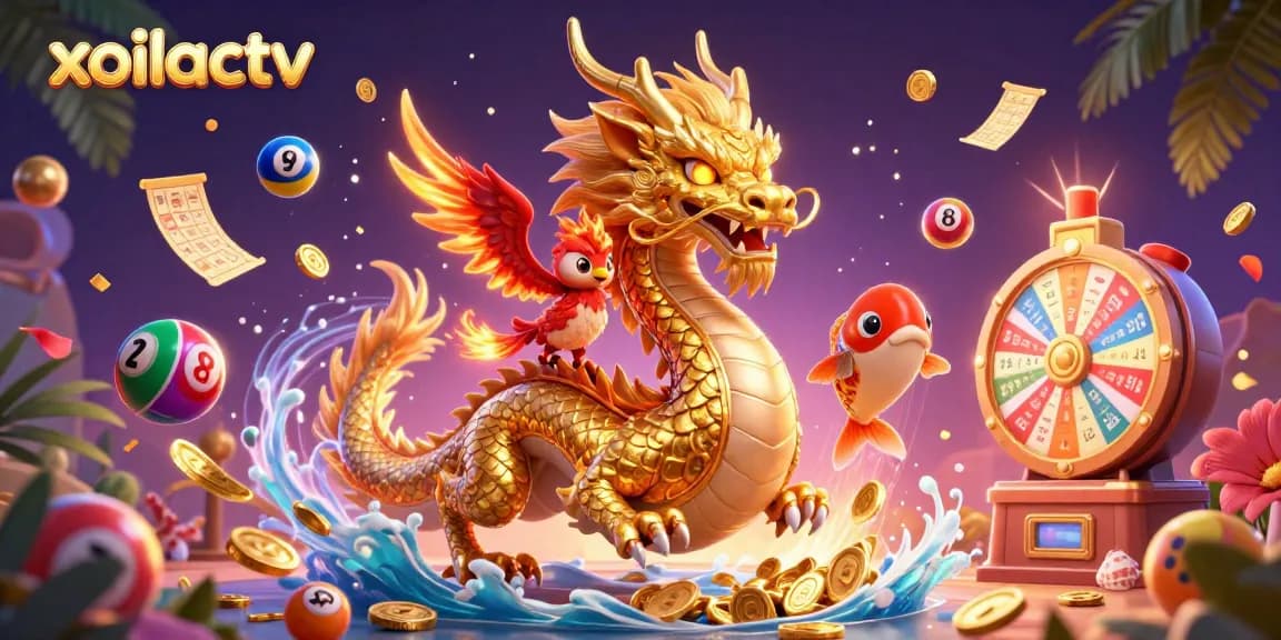 Xoilactv brings thrilling gambling action with a golden dragon and vibrant game elements.