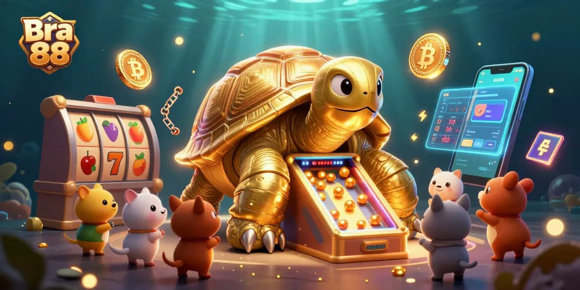 Engage with Bra 88's vibrant gaming world featuring a golden tortoise pinball machine.
