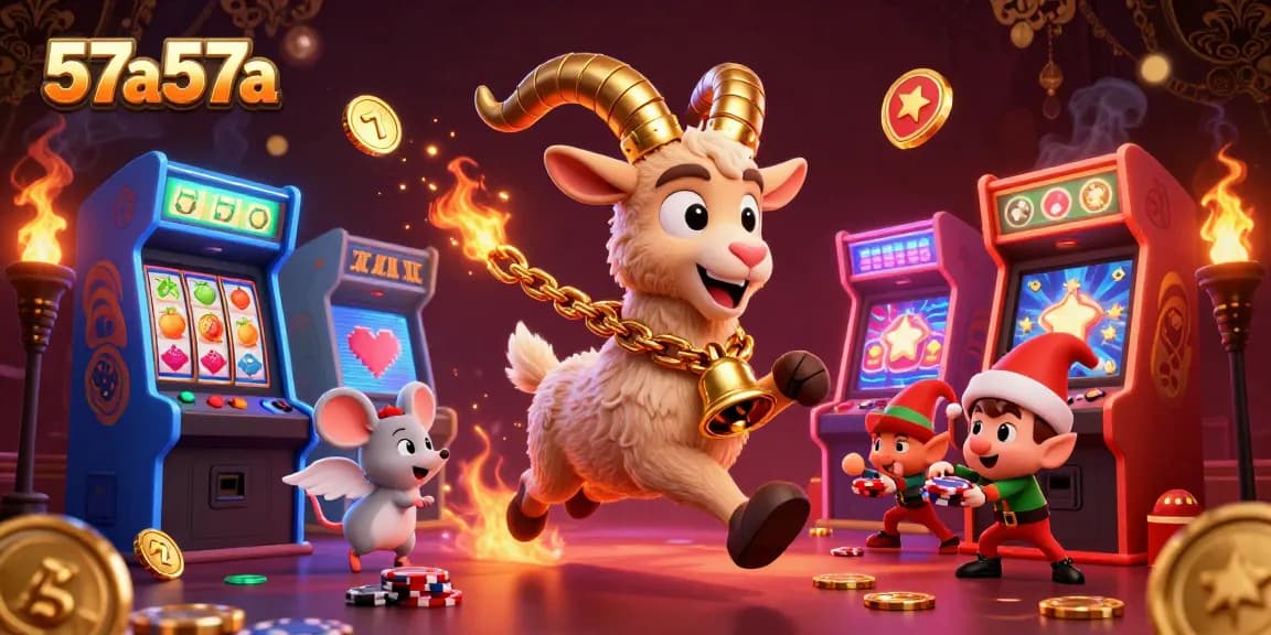 57a57a em um cassino festivo, com um Krampus, um rato e elfos ladrões de fichas de poker.