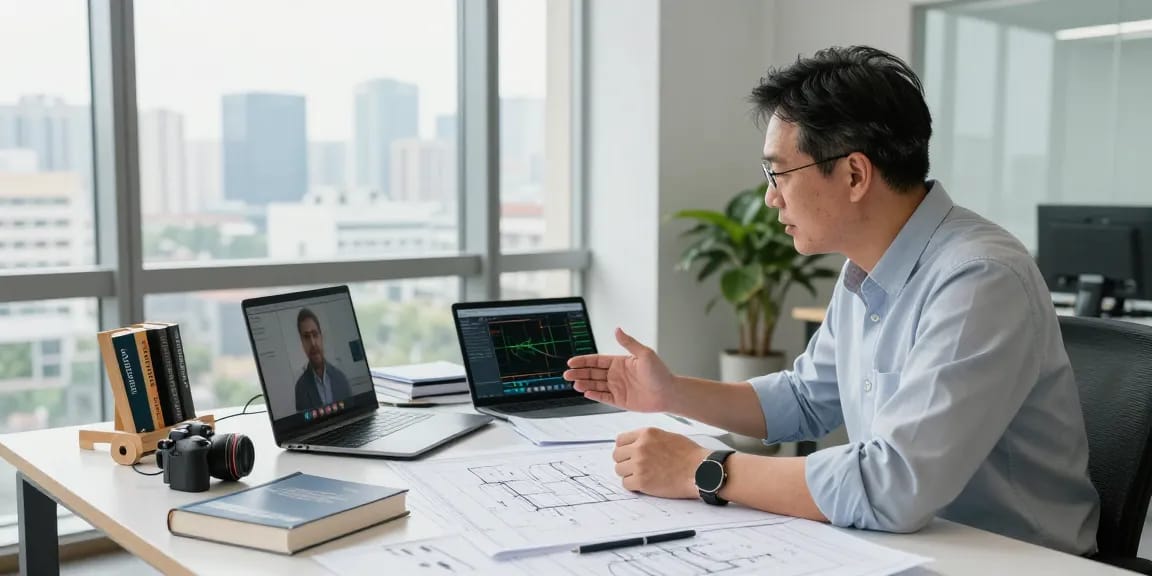 Licensed engineer performing a structural integrity assessment in Missouri, discussing safety with a client via video call.