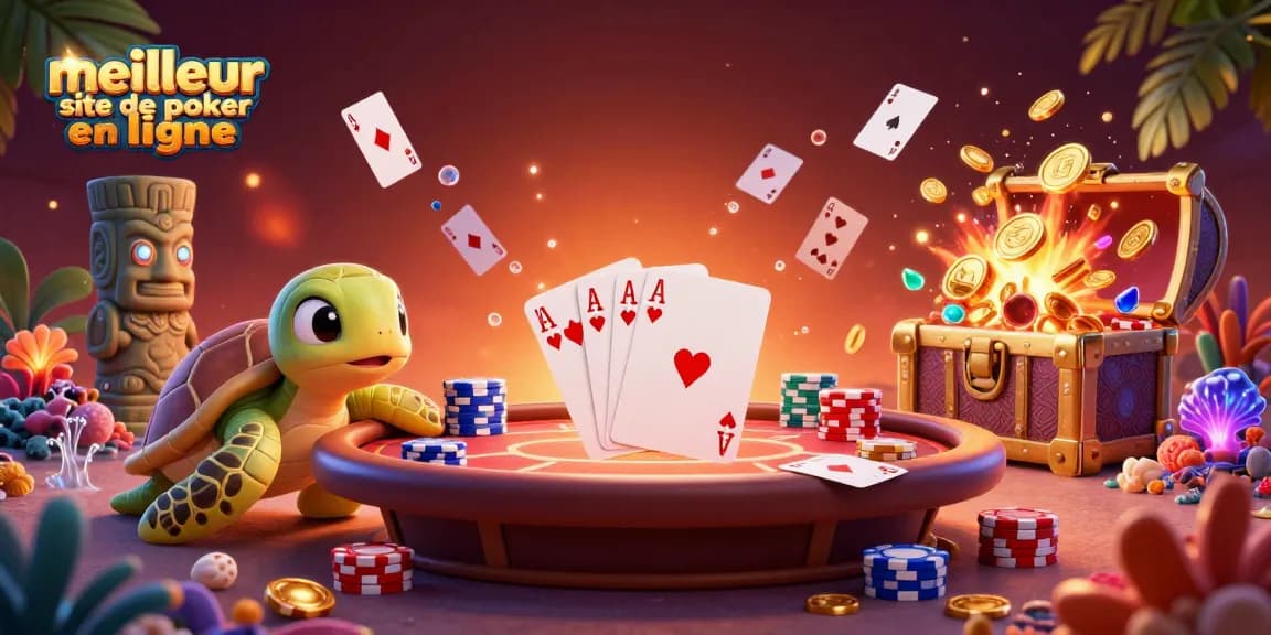 Jouer au meilleur site de poker en ligne avec un tableau de poker et un jeu de cartes flottant