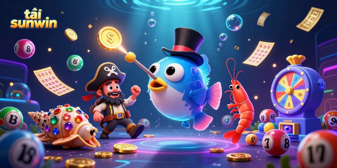 Spin and win with tải sunwin in a vibrant underwater casino adventure filled with colorful characters.