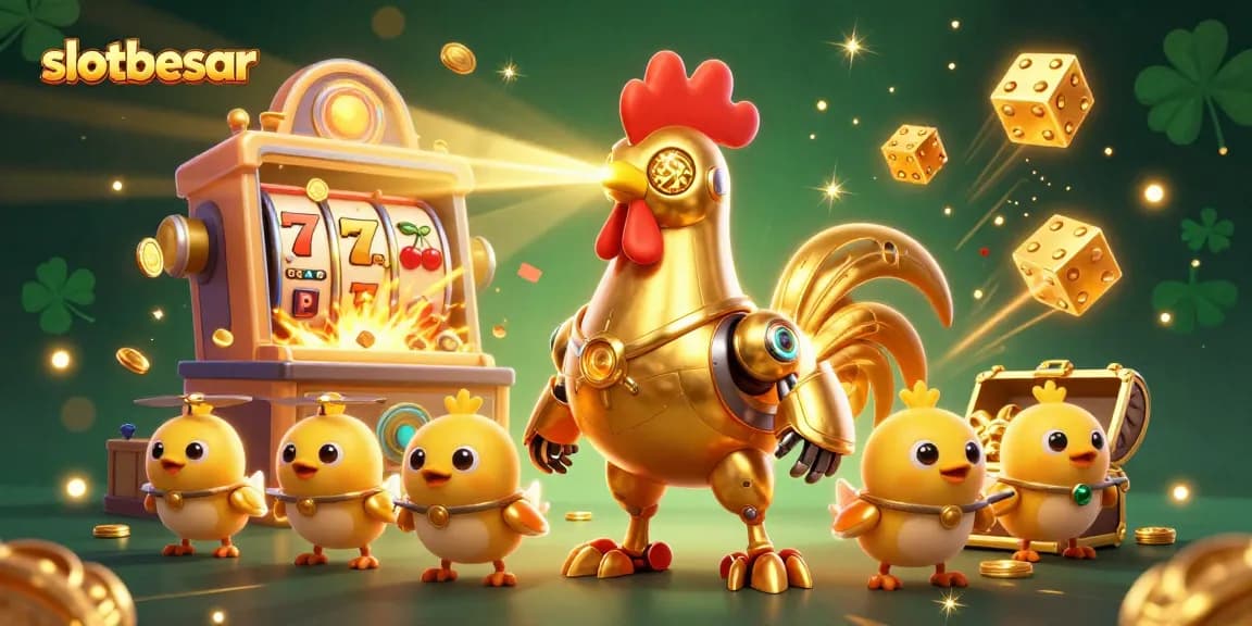 Experience thrilling wins with slotbesar in a vibrant casino-themed 3D scene filled with excitement and golden opportunities.