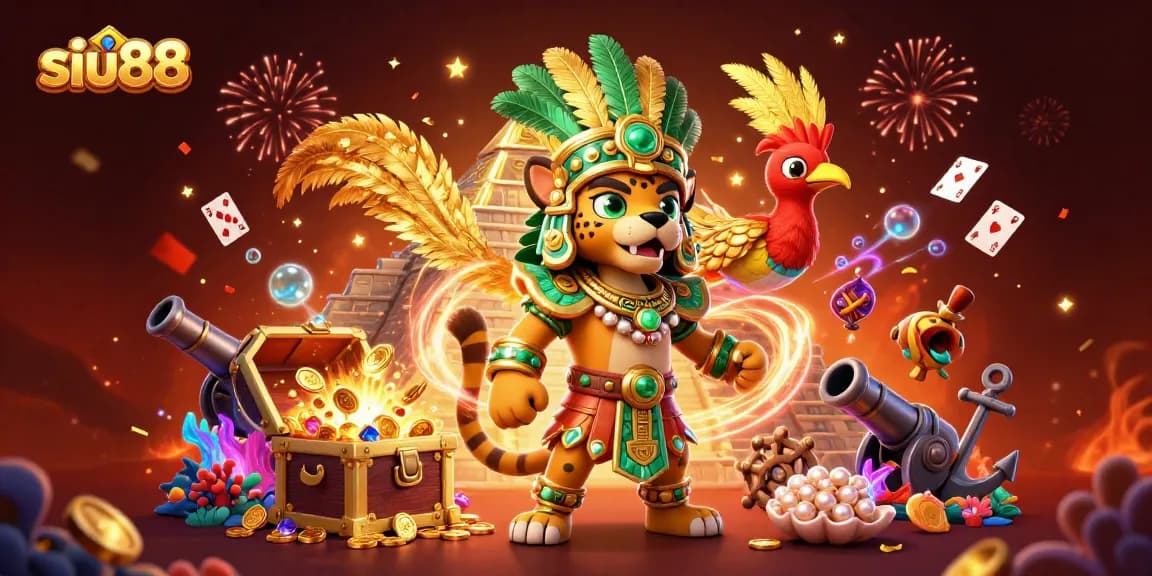 Shoot colorful gems and gold treasures in siu88's vibrant underwater casino scene.