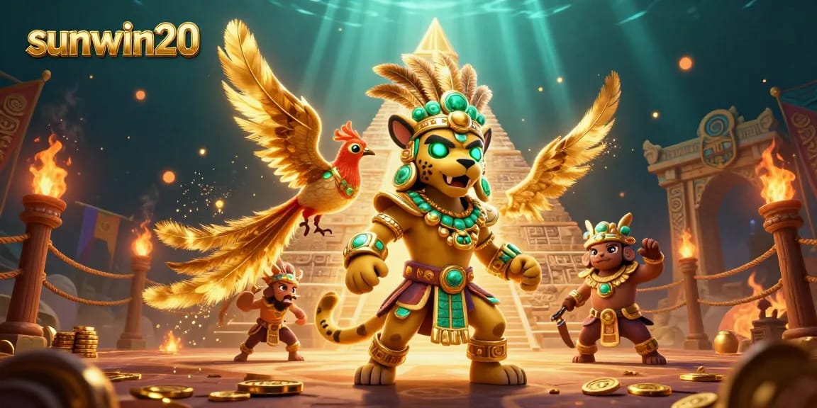 Experience thrilling gameplay with Sunwin20 in a vibrant casino scene featuring ancient Mayan elements and exciting visuals.