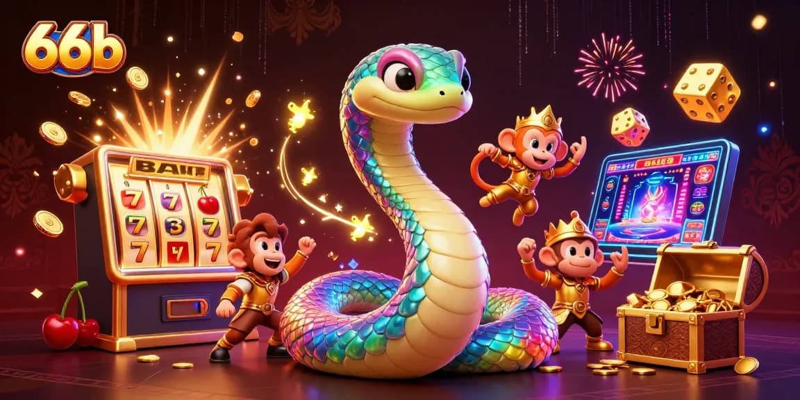Experience explosive wins with 66b's vibrant jackpot celebration in this dynamic casino-themed illustration.